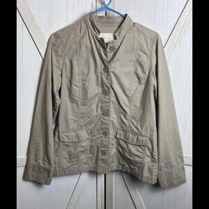 Liz Claiborne Womens Shirt Size Medium Beige Long Sleeve Button Up Shacket